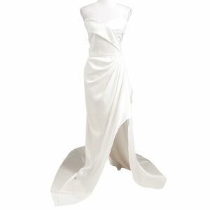 NWT YAURA WHITE  STRAPLESS SWEETHEART BRIDAL TRAIN EVENING FORMAL DRESS - L